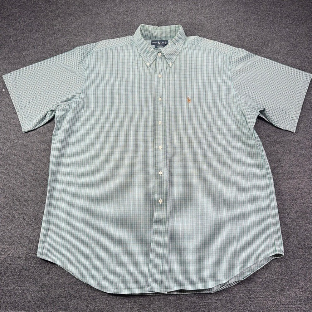 Ralph Lauren Blake Mens XL Green‎ White Check Short Sleeve Shirt Flesh Pony